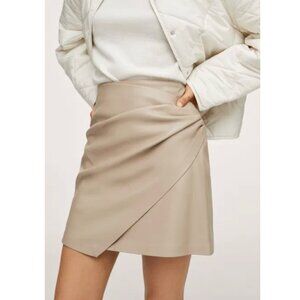 Mango Faux Leather Tan Beige Wrap Skirt Size Medium